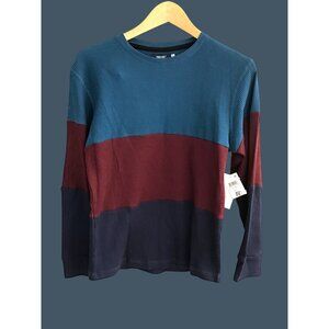 Univibe Colorblock Long Sleeve Crewneck Waffle Knit Shirt XL Cotton/Polyester Bl